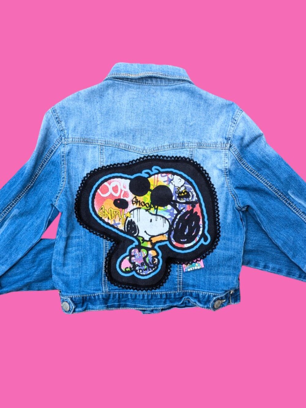Snoopy Upcycled T-Shirt Denim Jacket Size S